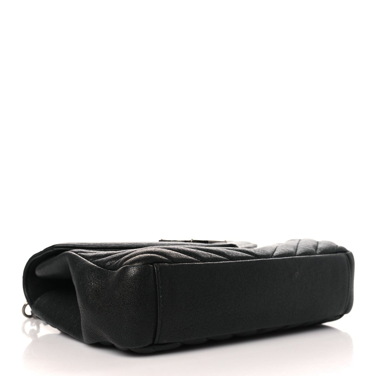Sheepskin Matelasse Chevron Monogram Medium College Bag Black