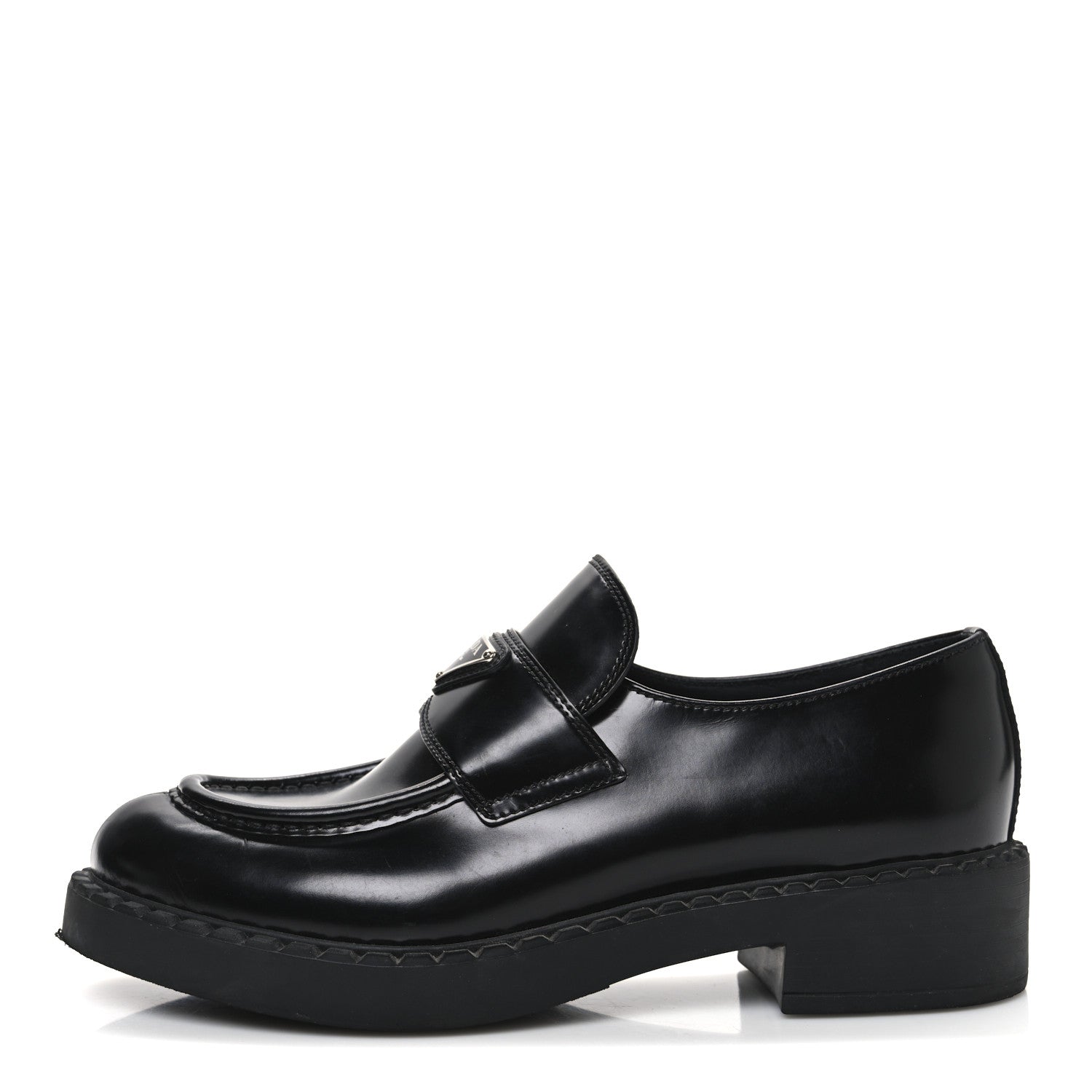 Prada Spazzolato Metal Triangle Logo 50mm Loafers 40 Black 1 of 10