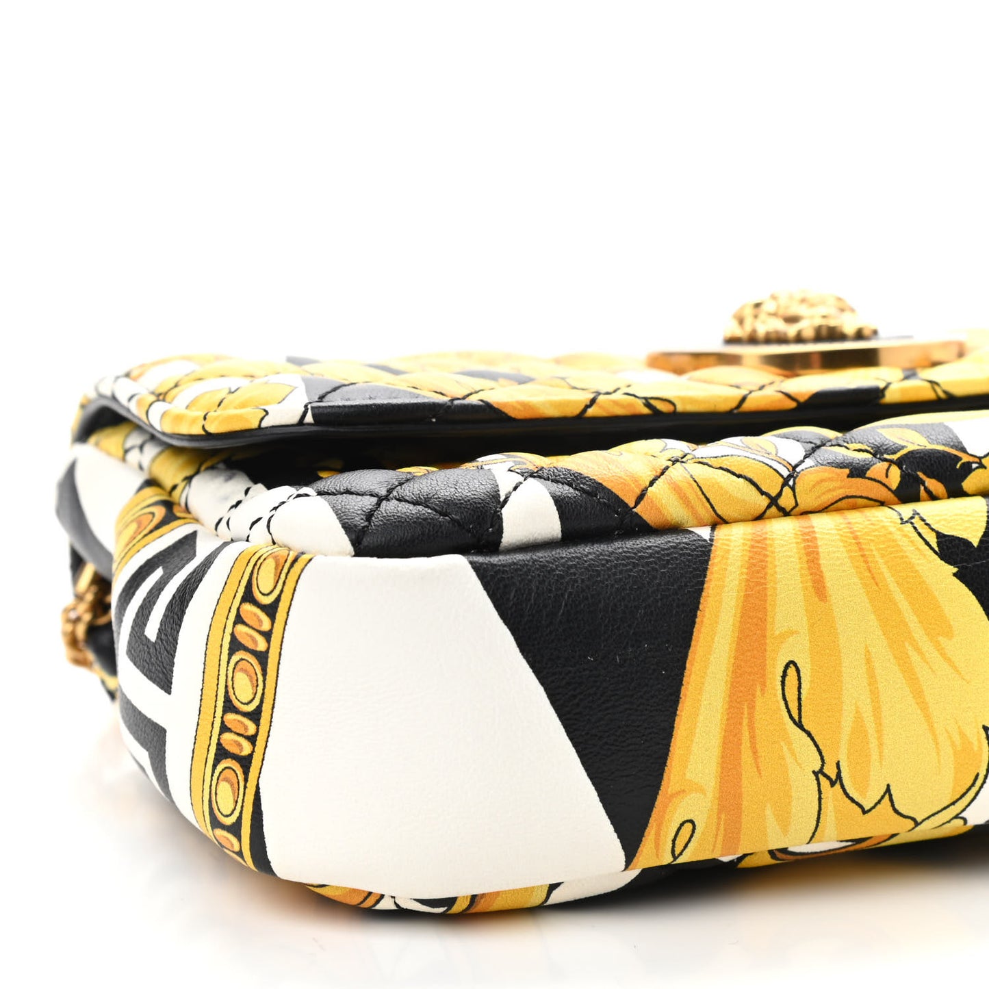 Nappa Baroque Print Quilted Trapuntata Tribute Wallet Chain Crossbody Gold Black