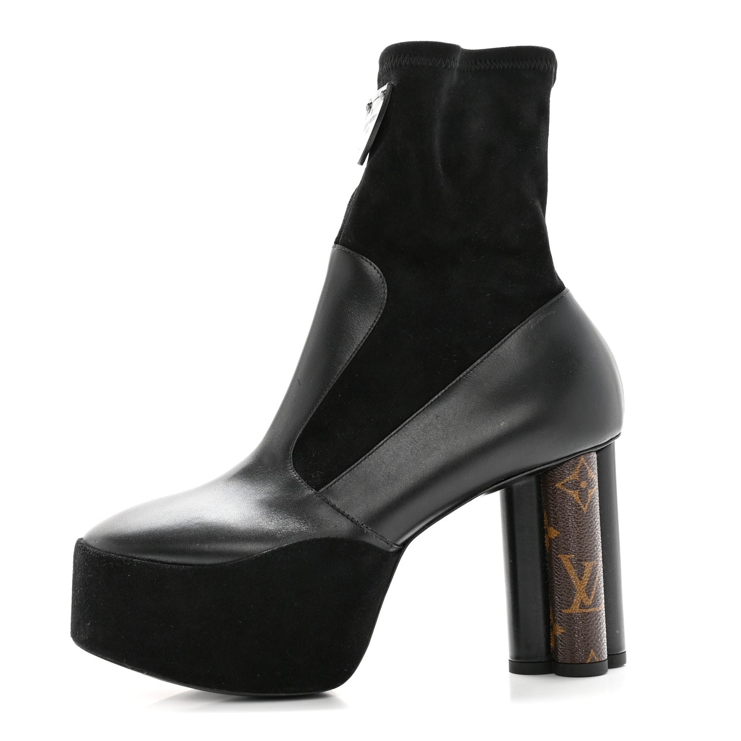 Suede Calfskin Monogram Podium Platform Ankle Boots 37 Black
