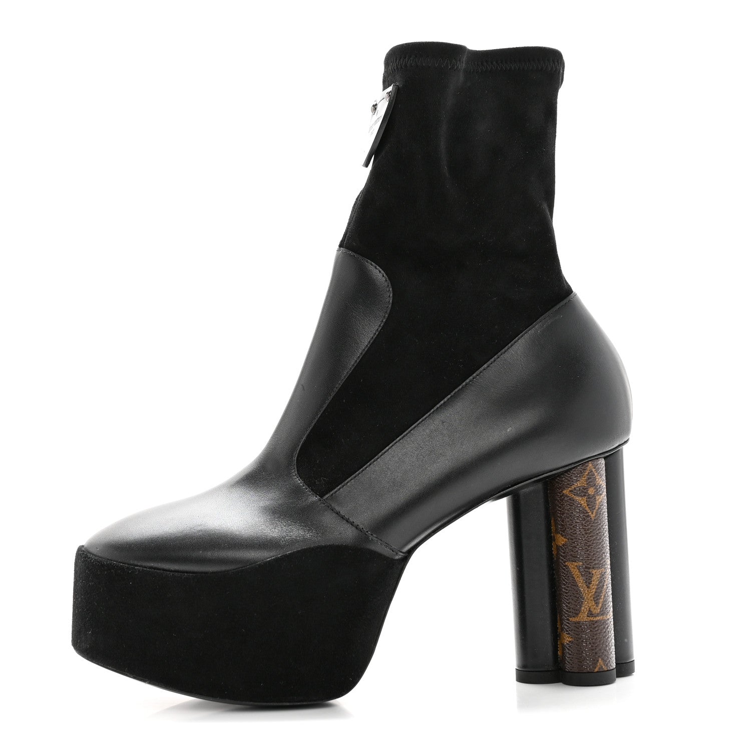 Louis Vuitton Suede Calfskin Monogram Podium Platform Ankle Boots 37 Black 1 of 14