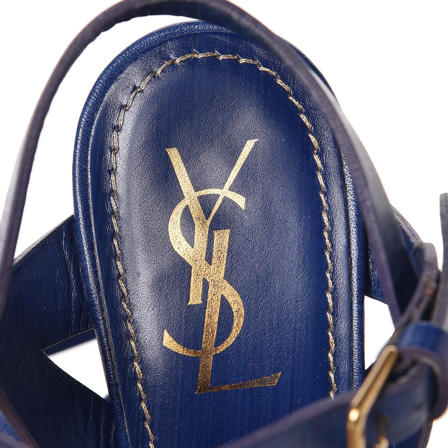 Saint Laurent Calfskin Tribute 75 Platform Sandals 36.5 Royal Blue 10 of 13