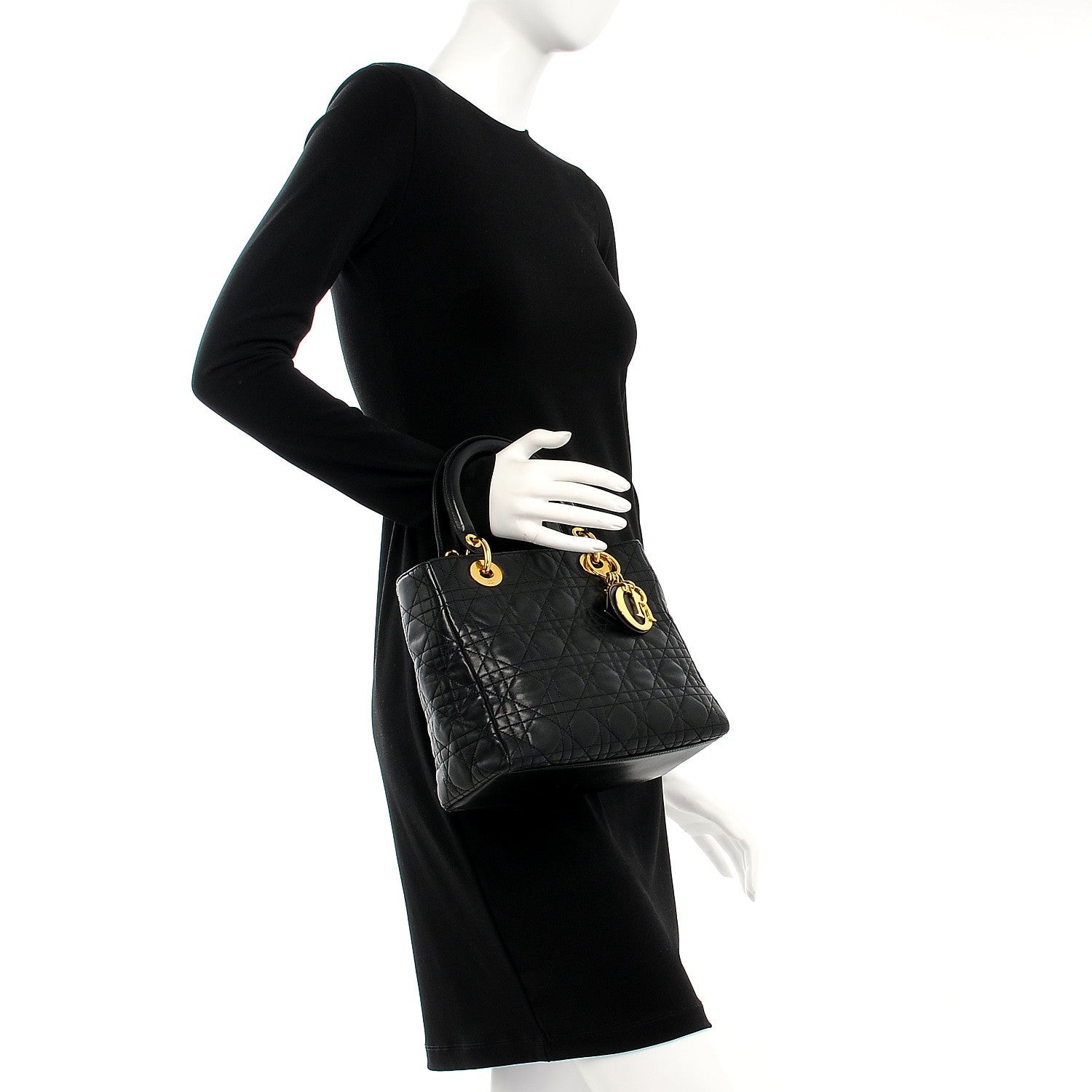 Christian Dior Lambskin Cannage Medium Lady Dior Black 3 of 8