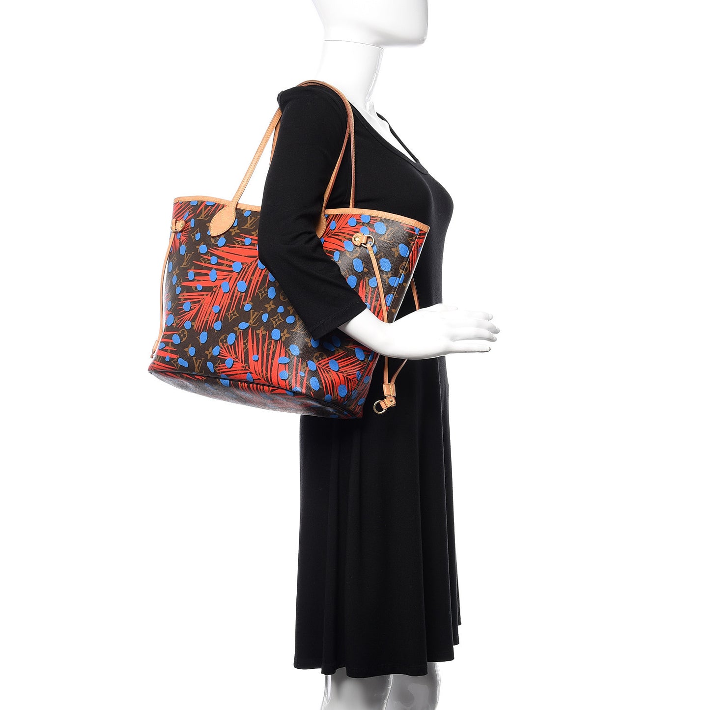 Monogram Jungle Dots Neo Neverfull MM Coquelicot Denim