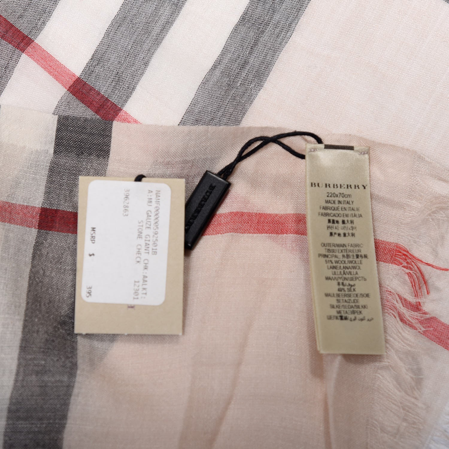 Burberry Wool Silk Gauze Giant Check Scarf Stone Check Stone 3 of 5