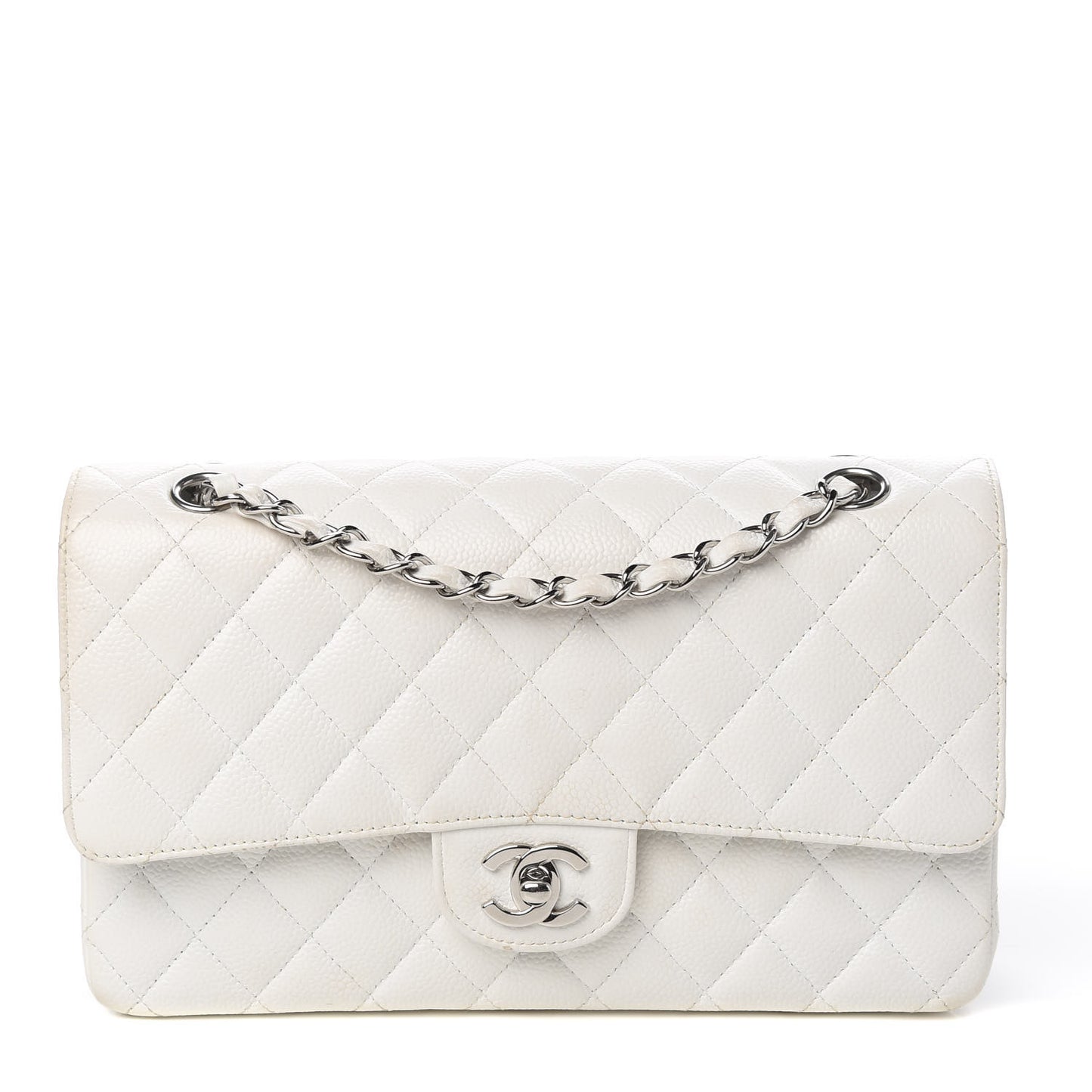 Caviar Quilted Medium Double Flap White