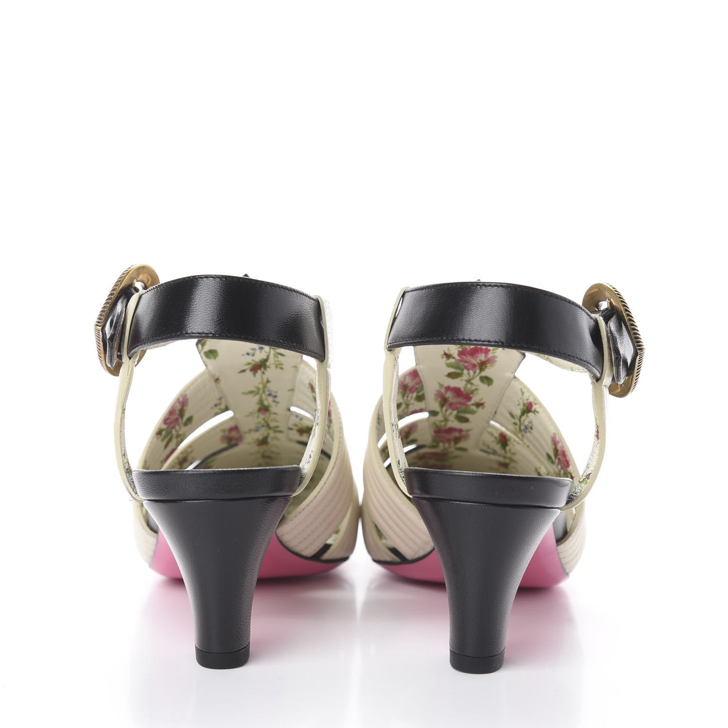 Malaga Kid T-Strap Mid Heel Sandals 36 Black White