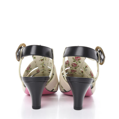 Gucci Malaga Kid T-Strap Mid Heel Sandals 36 Black White 7 of 14