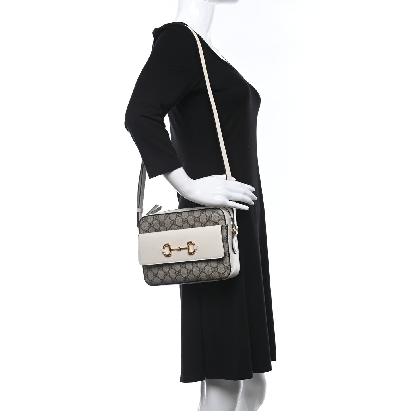 GG Supreme Monogram Small Horsebit 1955 Shoulder Bag Beige Mystic White