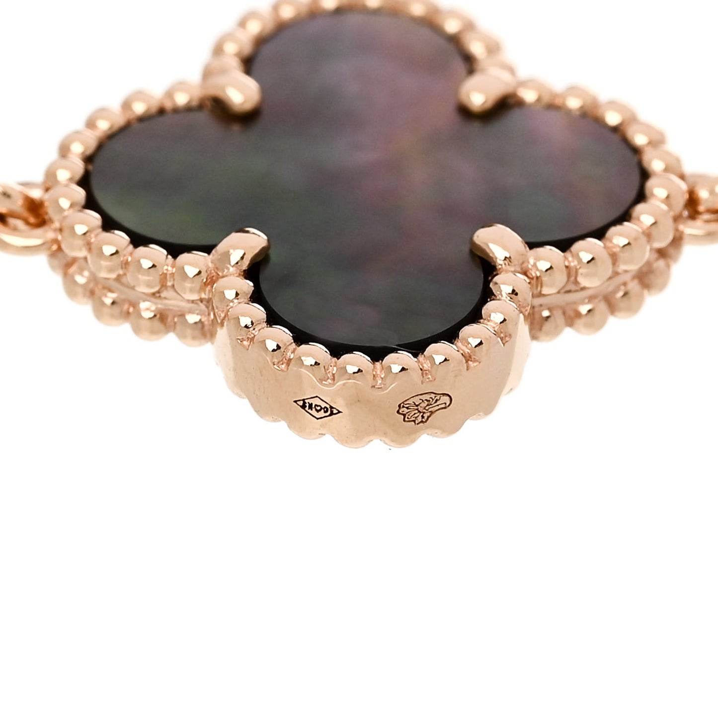 18K Rose Gold Diamond Gray Mother of Pearl 5 Motifs Vintage Alhambra Bracelet
