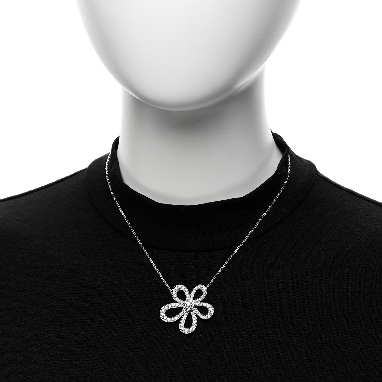 Van Cleef & Arpels 18K White Gold Diamond Flowerlace Pendant Necklace 2 of 5