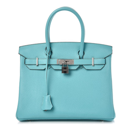 Hermes Taurillon Clemence Birkin 30 Bleu Atoll 1 of 34