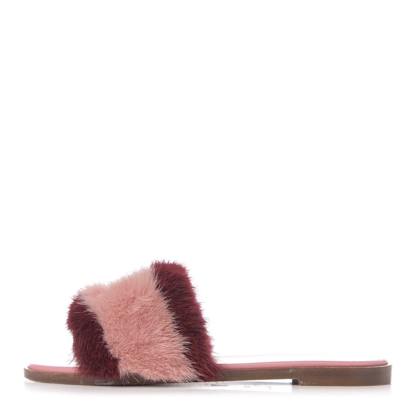 Mink Fur Lock It Flat Mule 38.5 Bordeaux