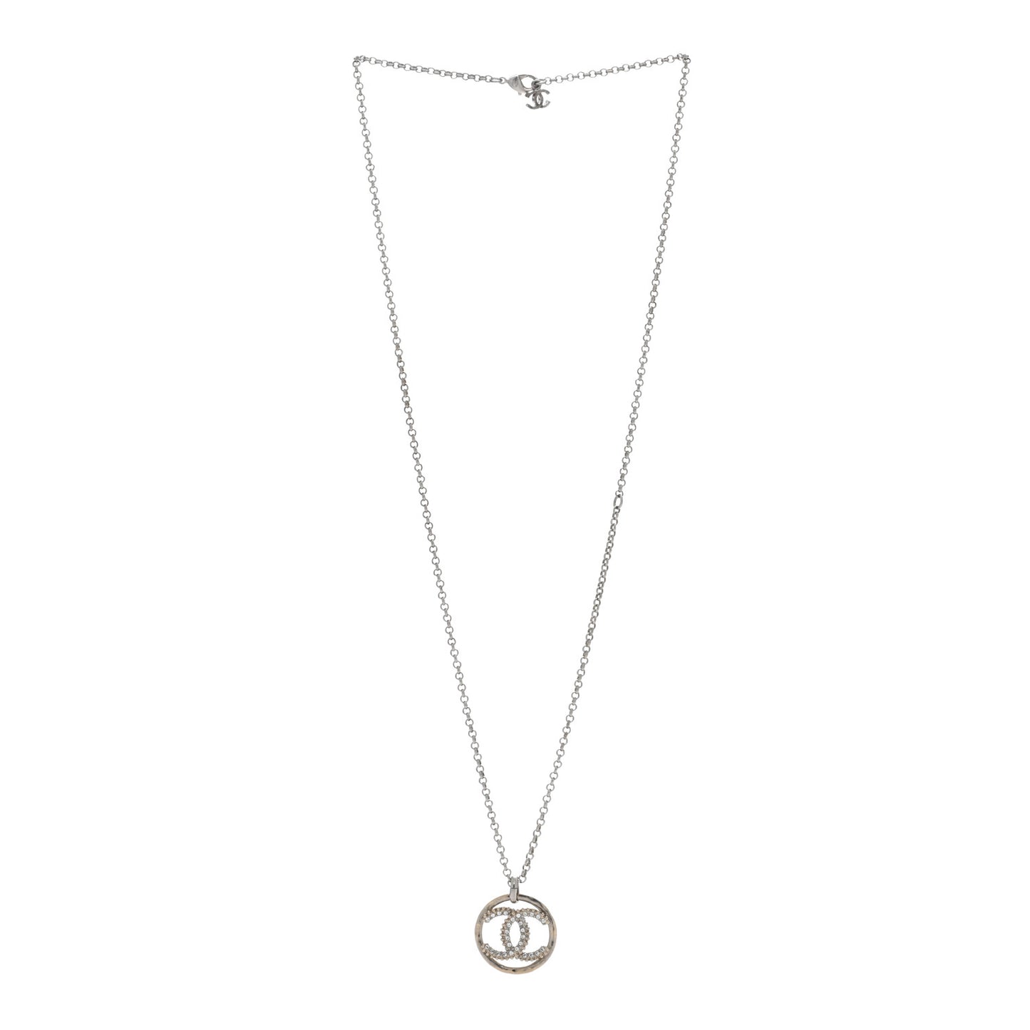 Crystal CC Medallion Pendant Necklace Silver