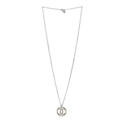 Chanel Crystal CC Medallion Pendant Necklace Silver 3 of 4