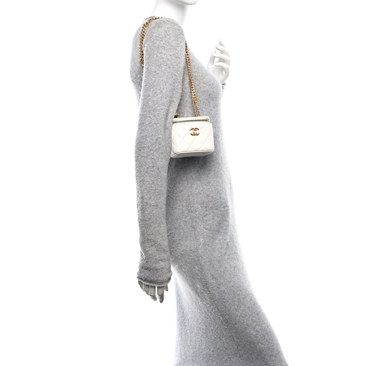 Caviar Quilted Sweetheart Mini Vanity Case  White White