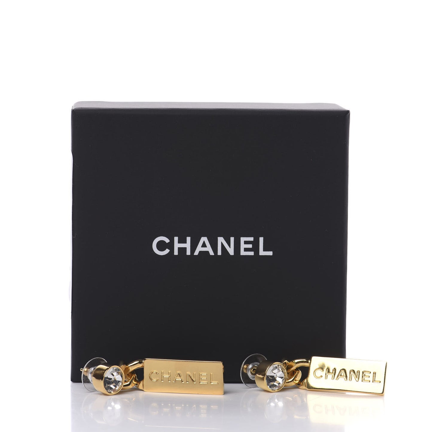 Crystal Tag Drop Earrings Gold