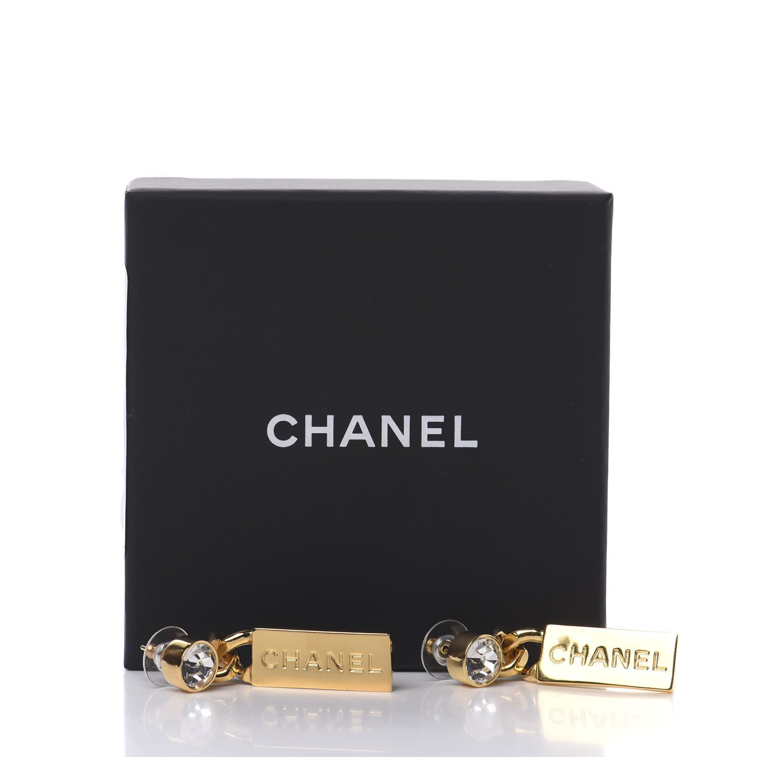 Chanel Crystal Tag Drop Earrings Gold 5 of 5
