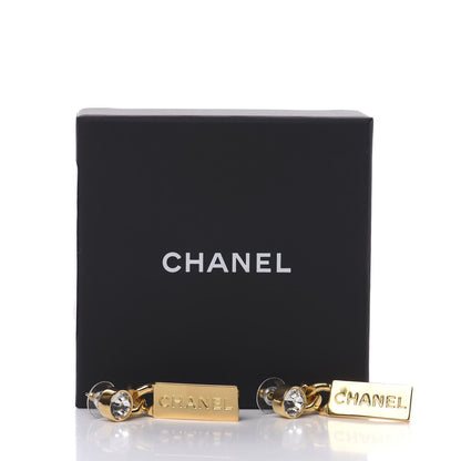 Chanel Crystal Tag Drop Earrings Gold 5 of 5