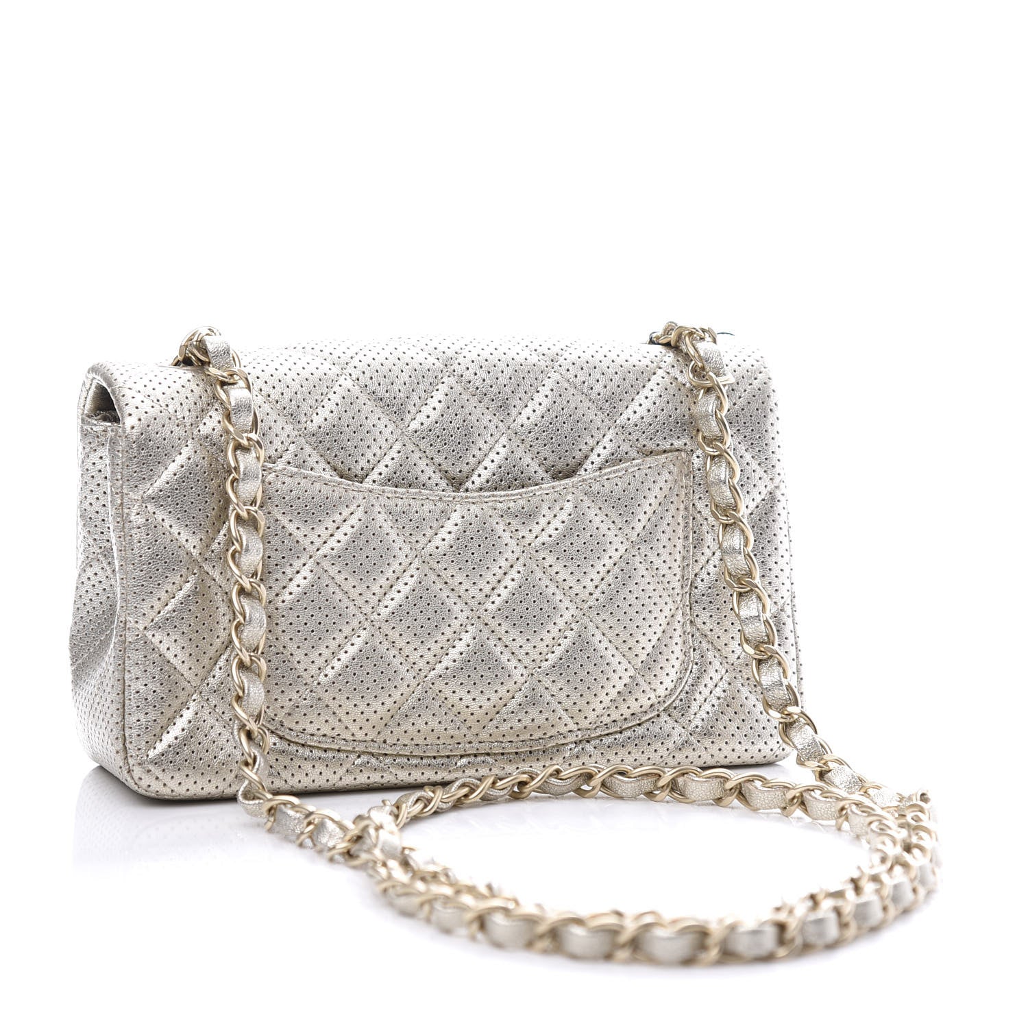 Chanel Metallic Lambskin Perforated Mini Rectangular Flap Light Gold 2 of 9