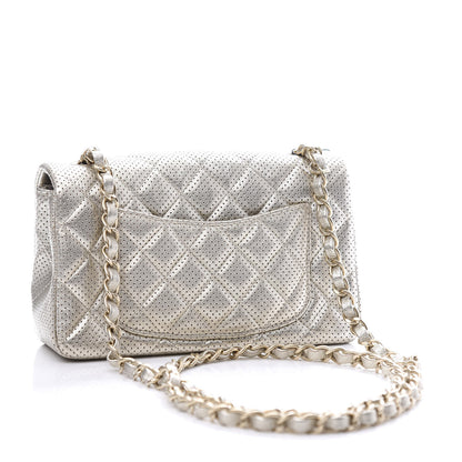 Chanel Metallic Lambskin Perforated Mini Rectangular Flap Light Gold 2 of 9
