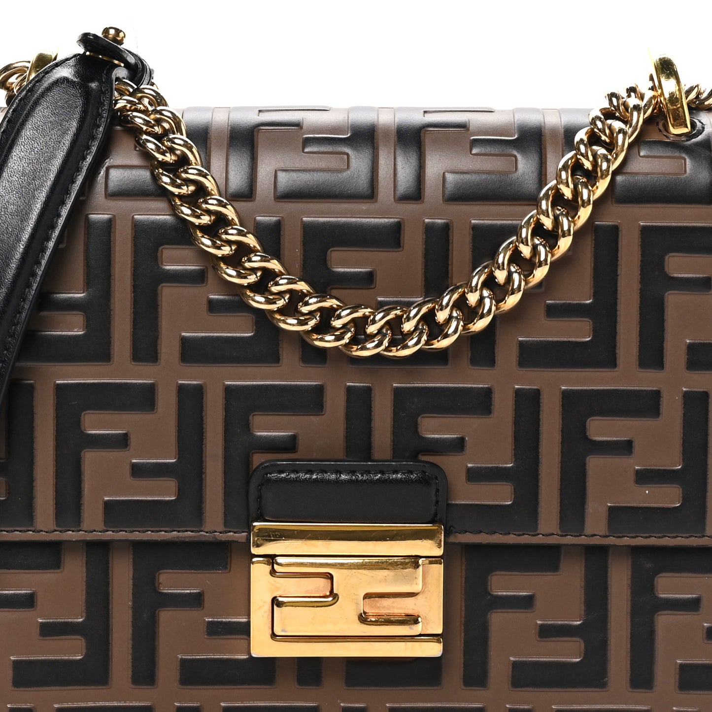 Vitello Liberty Bi-Color FF 1974 Embossed Small Kan U Shoulder Bag Maya Black