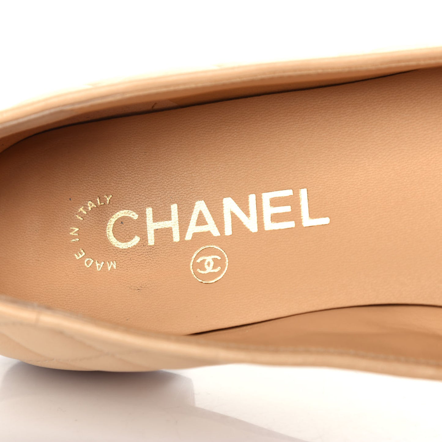 Lambskin Quilted Cap Toe Ballerina Flats 38.5 Beige Black