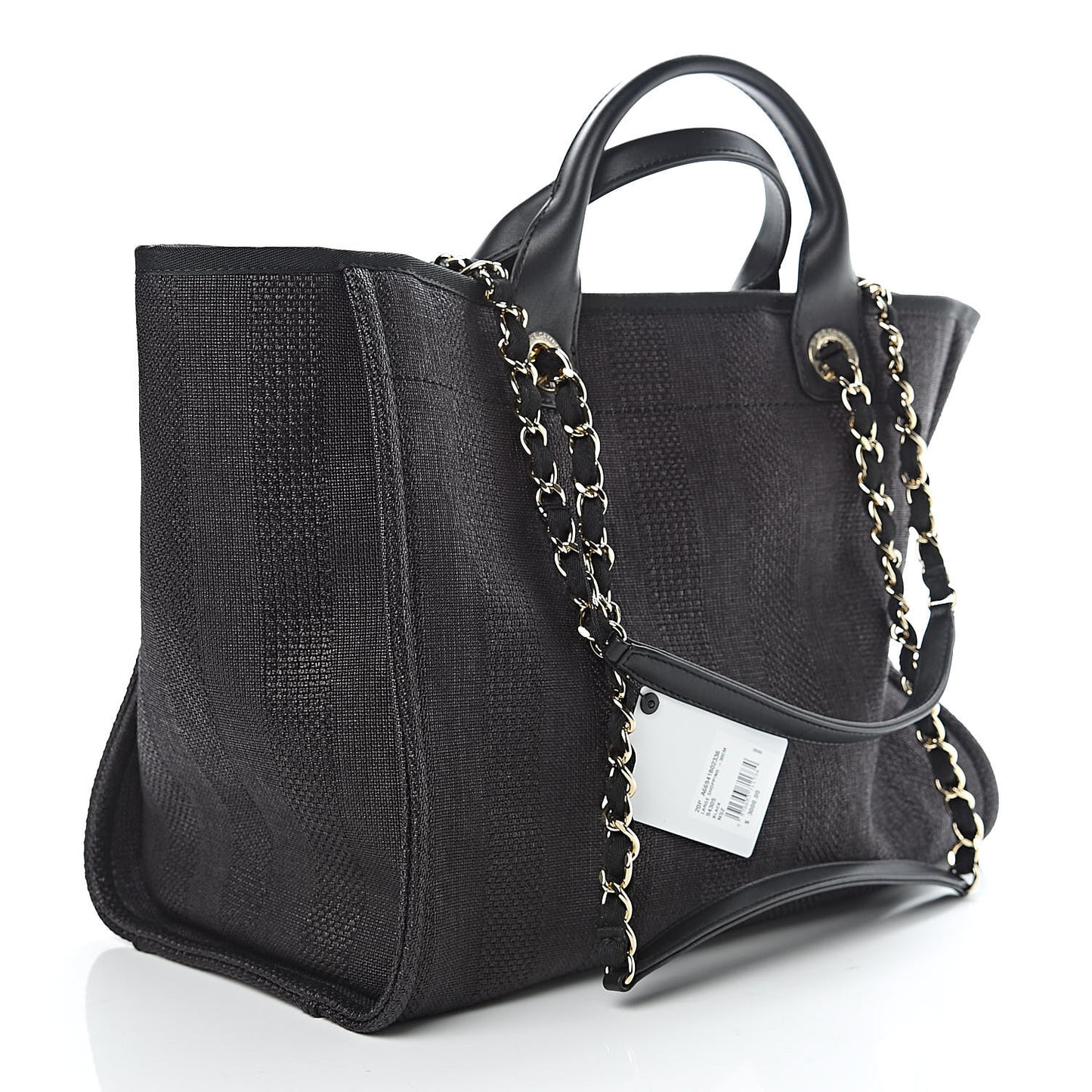 Woven Straw Raffia Striped Large Deauville Tote Black