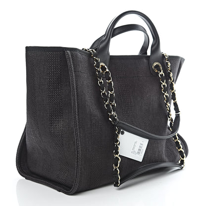 Chanel Woven Straw Raffia Striped Large Deauville Tote Black 3 of 10