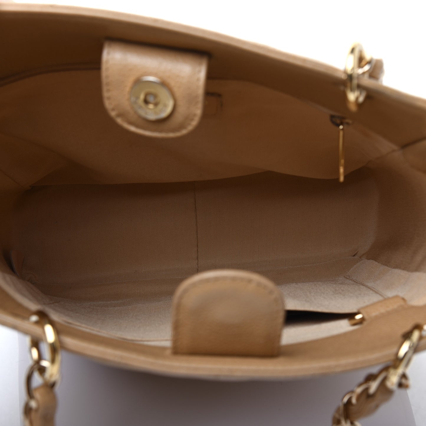 Caviar Quilted Petit Shopping Tote PST Dark Beige