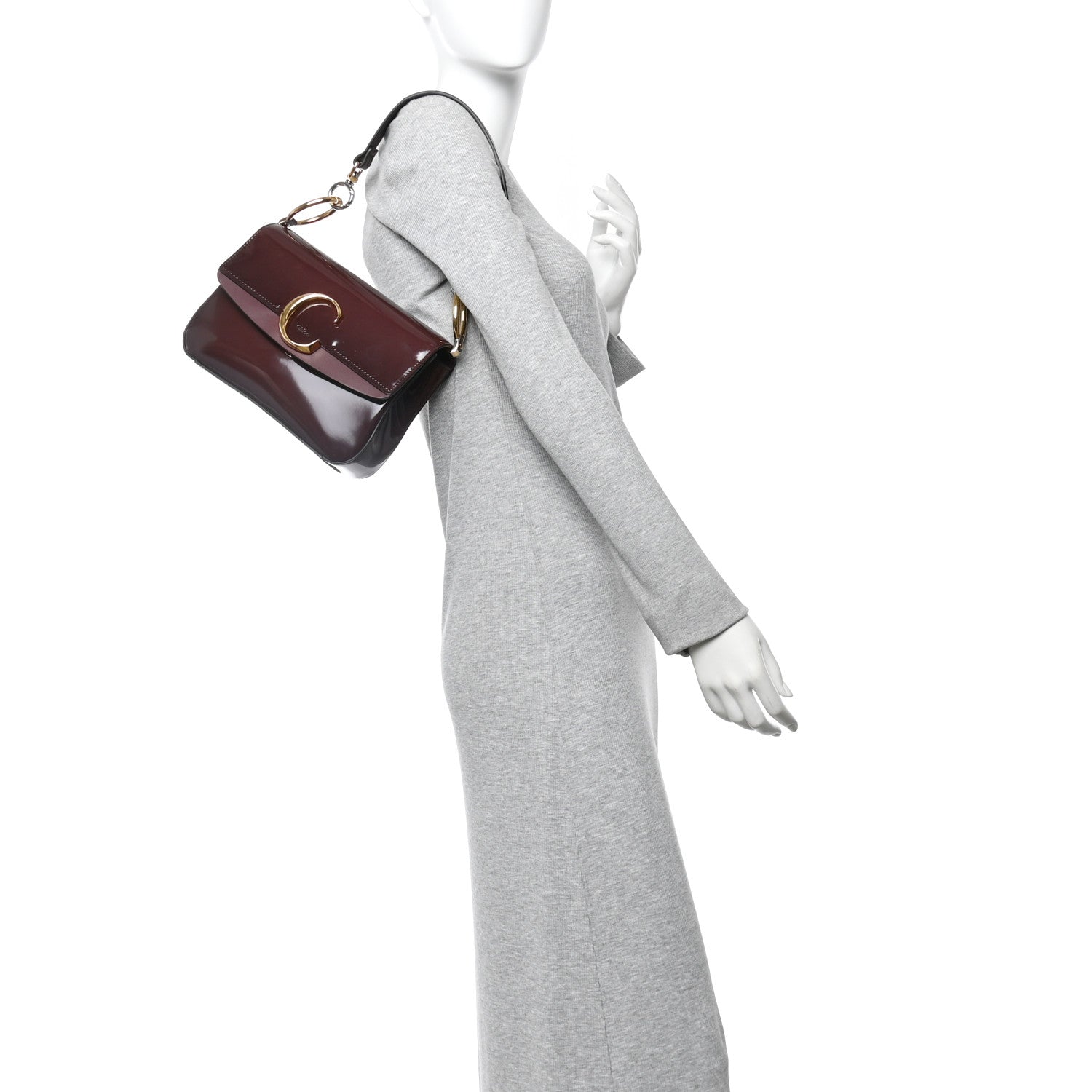 Chloe Spazzolato Sfumato Calfskin Small C Double Carry Burnt Brown 2 of 10