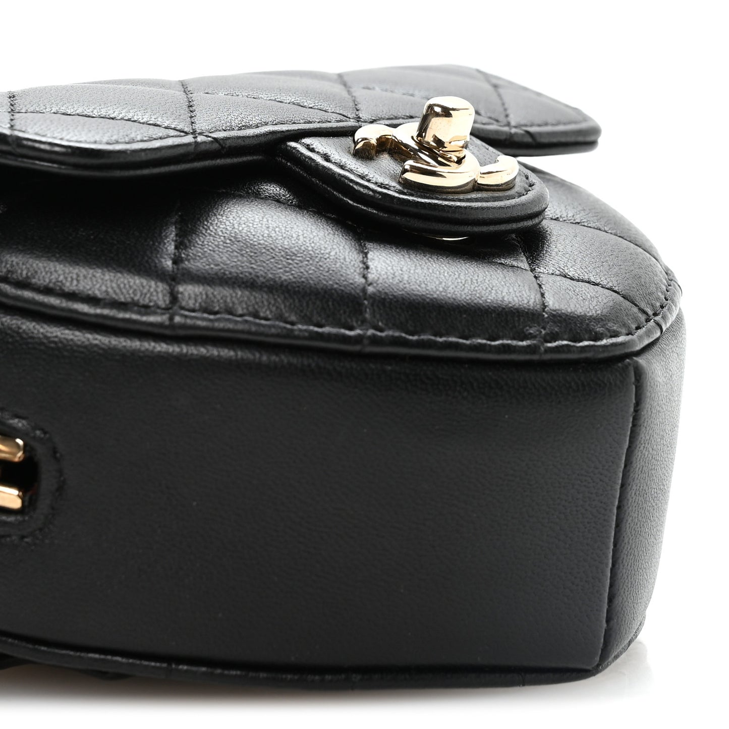 Lambskin Quilted CC In Love Heart Waist Belt Bag With Chain Black