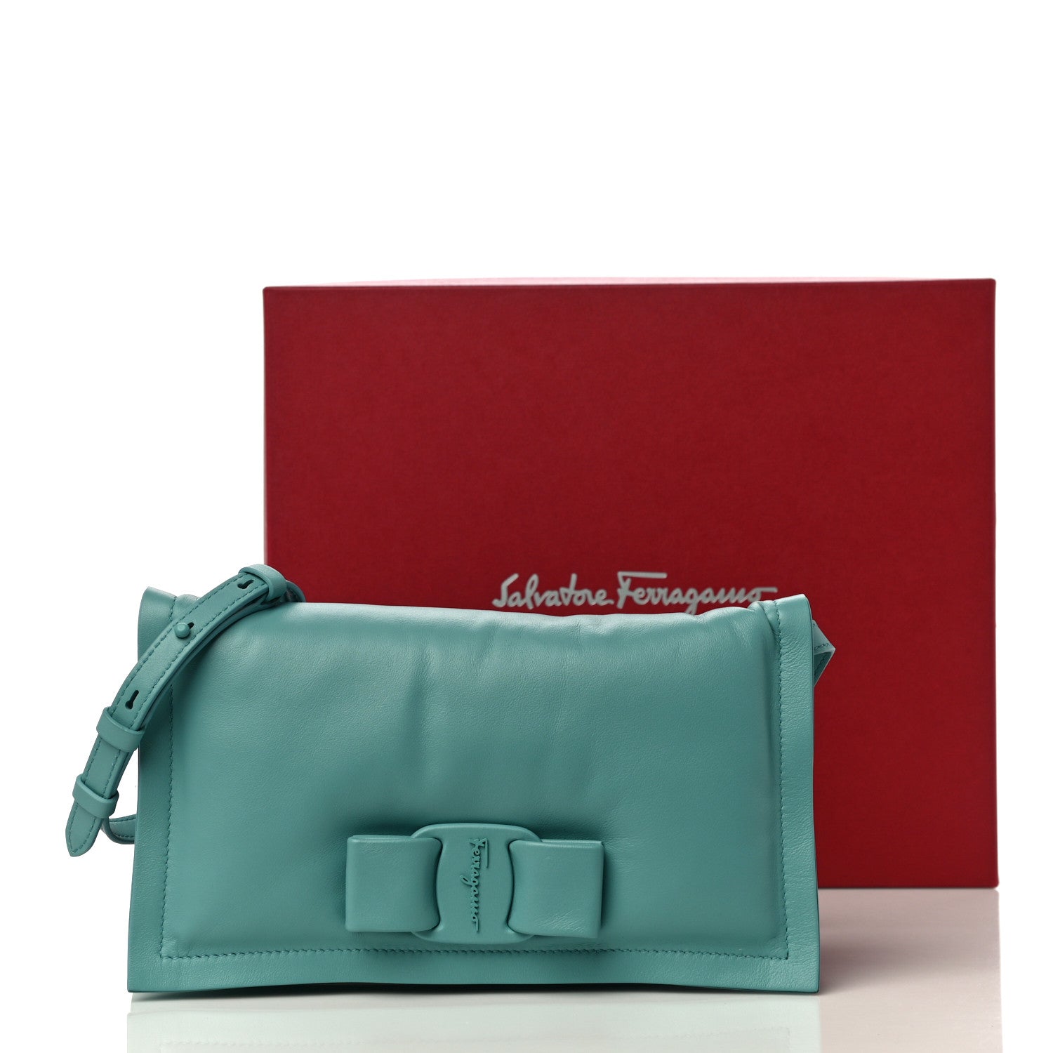 Salvatore Ferragamo Calfskin Viva Bow Minibag Tyrone Turquoise 10 of 10