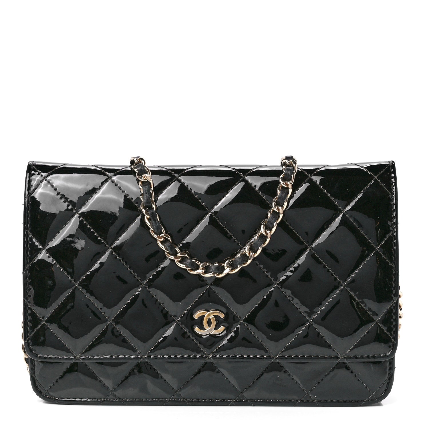 Chanel Patent Quilted Wallet On Chain WOC Black 1 of 13