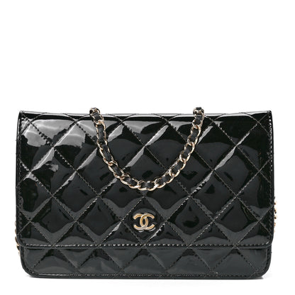 Chanel Patent Quilted Wallet On Chain WOC Black 1 of 13
