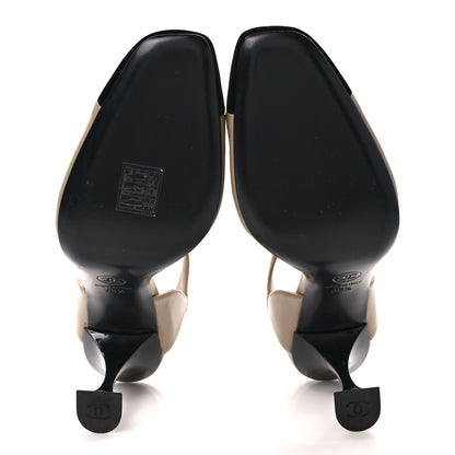 Chanel Lambskin Velvet Cap Toe Logo Pumps 38.5 Beige Black 6 of 9