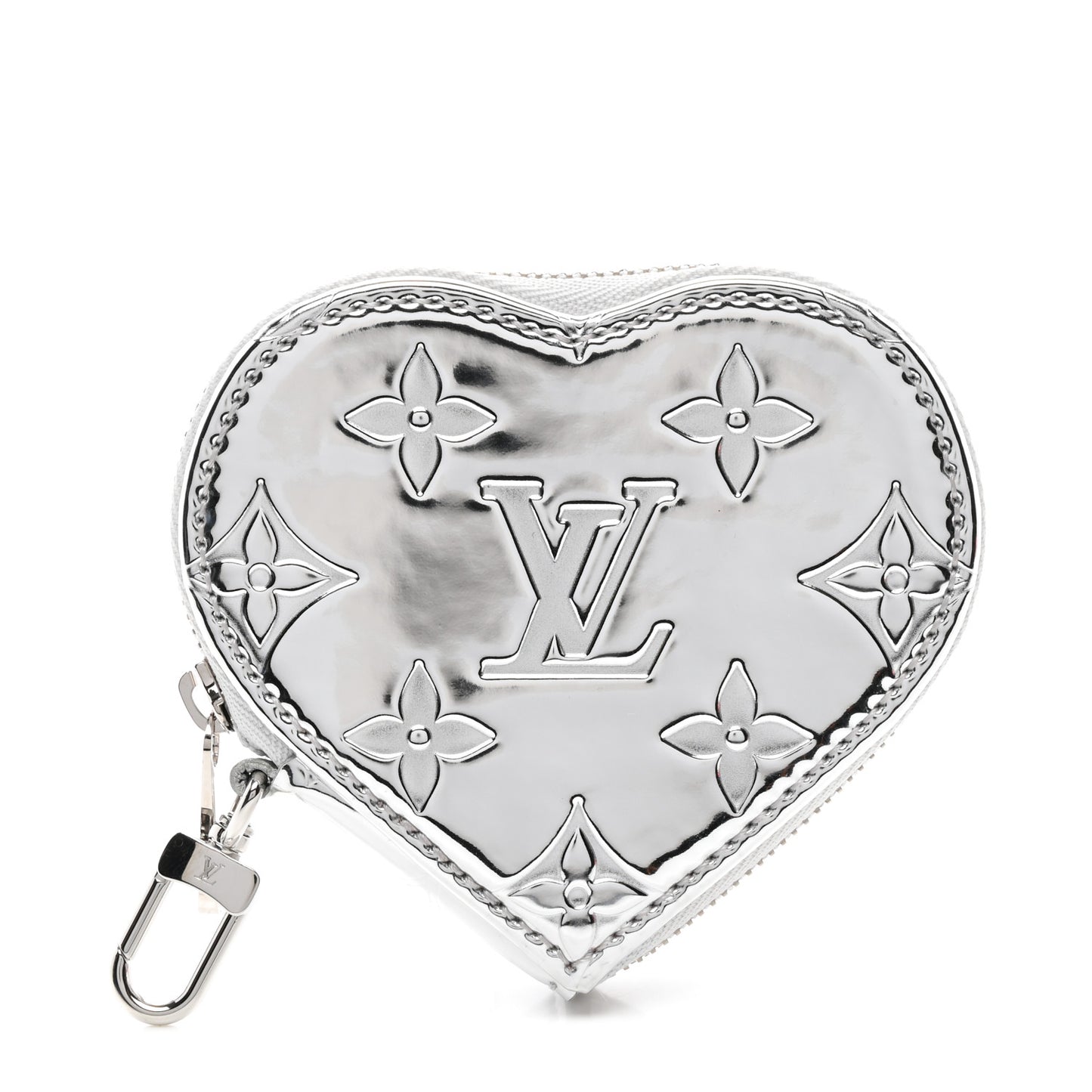 Monogram Mirror Heart Coin Purse Silver