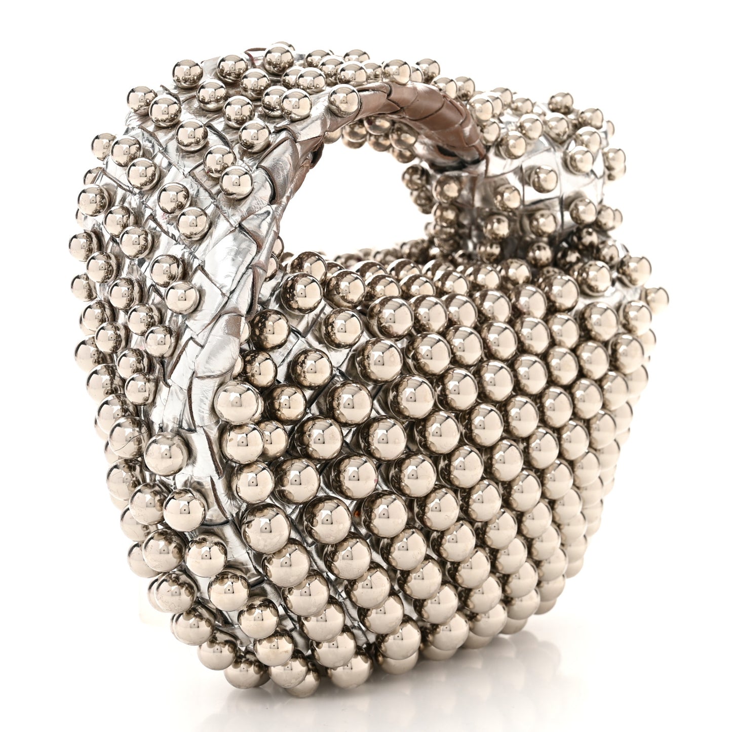 Metallic Nappa Studded Intrecciato Mini Jodie Silver