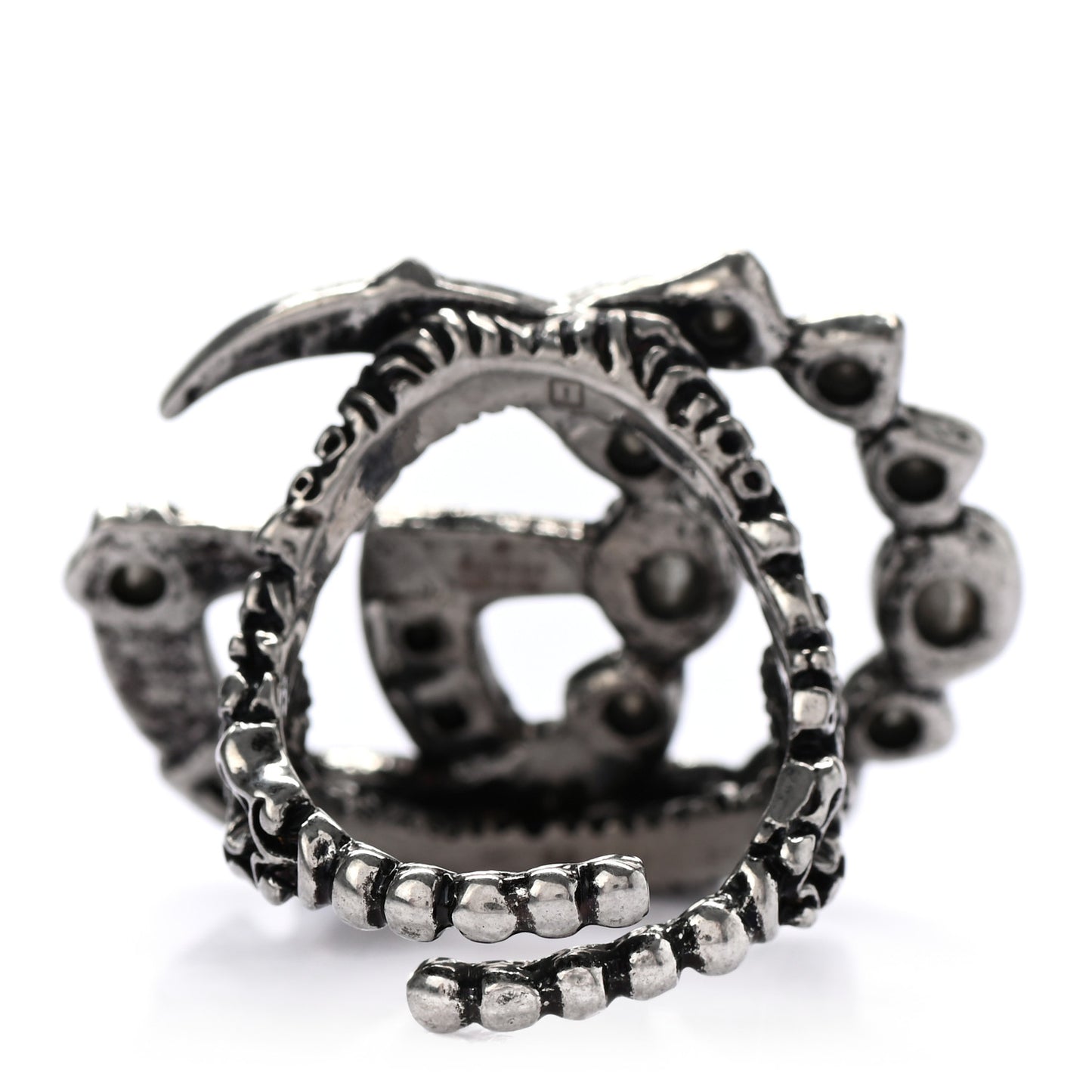 Crystal Double G Ring 7.5 Aged Silver