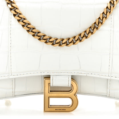 Balenciaga Shiny Calfskin Crocodile Embossed Hourglass Chain Bag White 8 of 11
