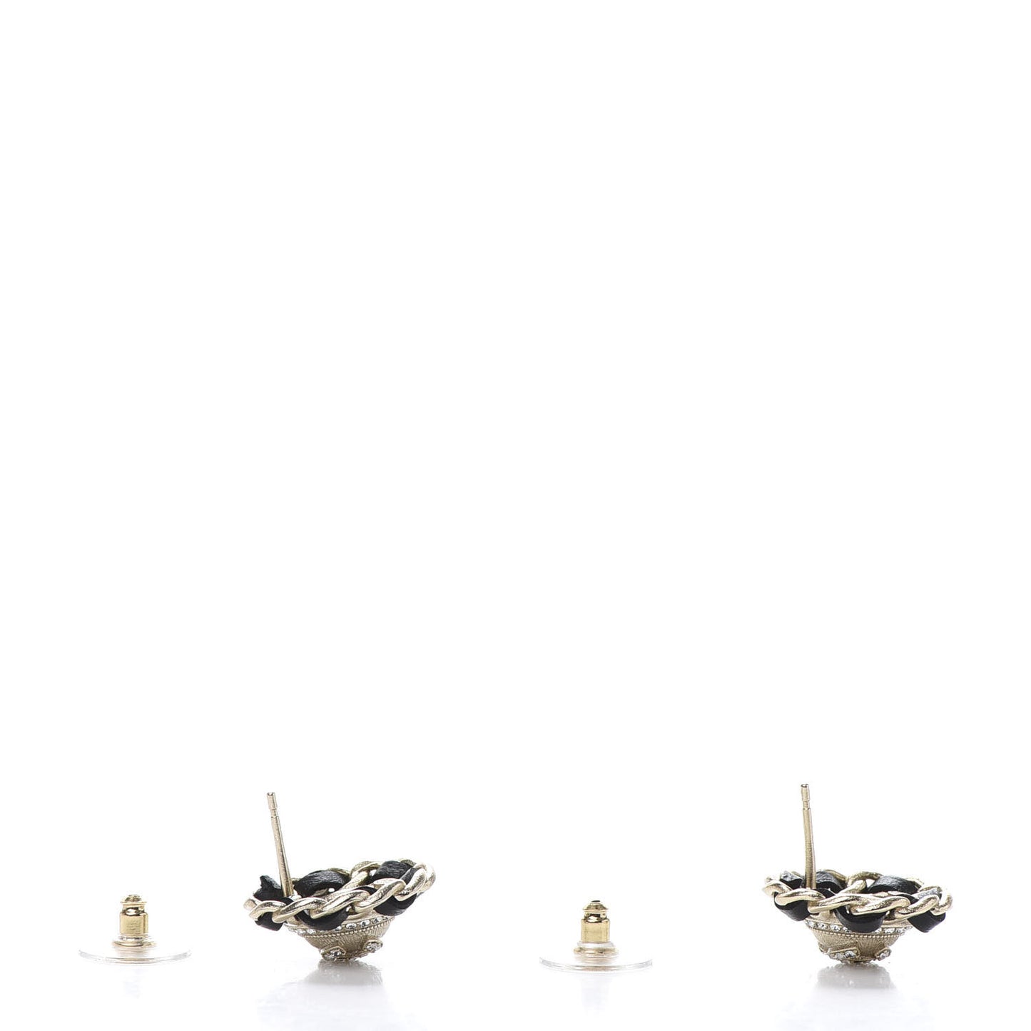 Crystal Lambskin Chain Around CC Earrings Gold Black