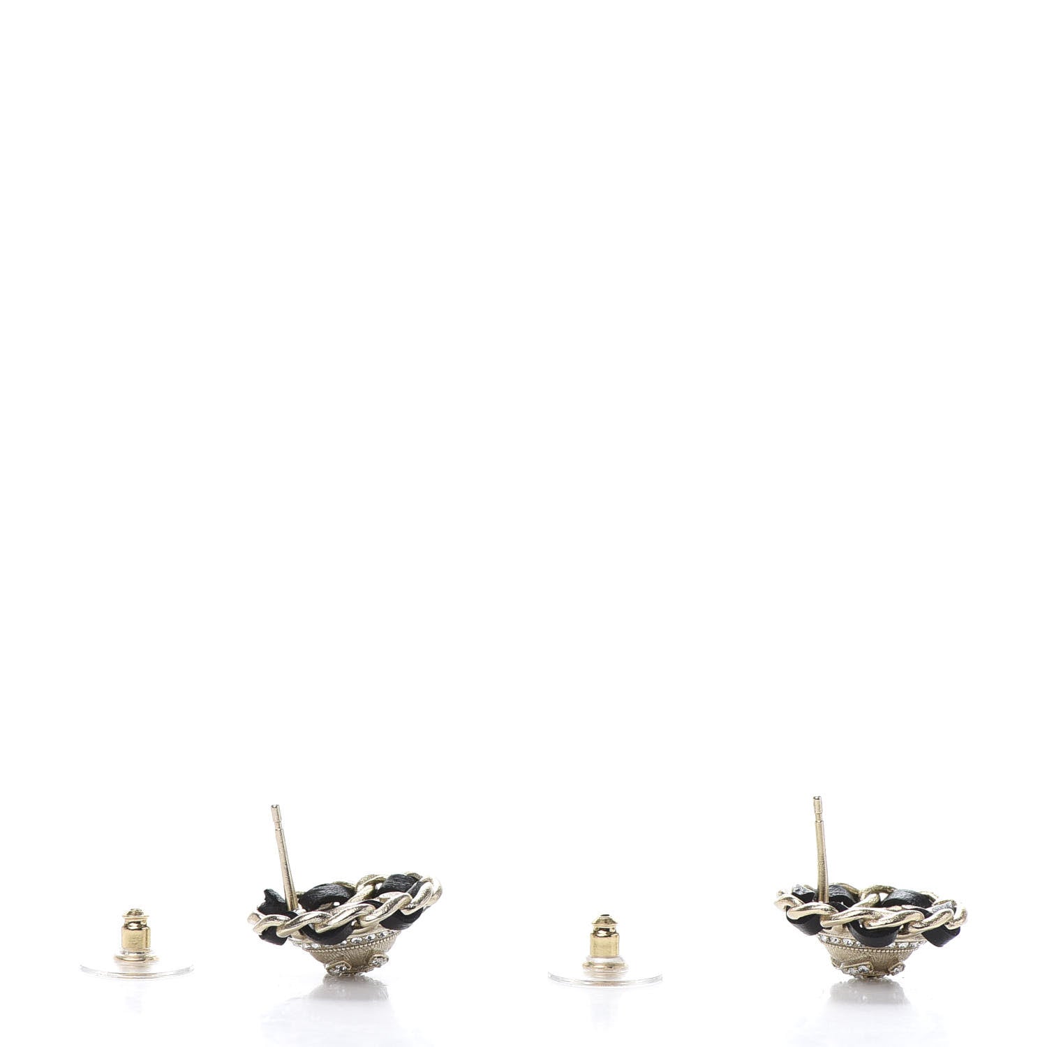 Chanel Crystal Lambskin Chain Around CC Earrings Gold Black 4 of 4