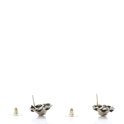 Chanel Crystal Lambskin Chain Around CC Earrings Gold Black 4 of 4