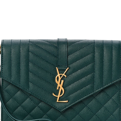 Saint Laurent Grain De Poudre Textured Mixed Matelasse Triquilt Monogram Clutch Sea Turquois 8 of 11