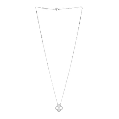 Van Cleef & Arpels 18K White Gold Diamond Guilloche Vintage Alhambra Pendant Necklace 3 of 5