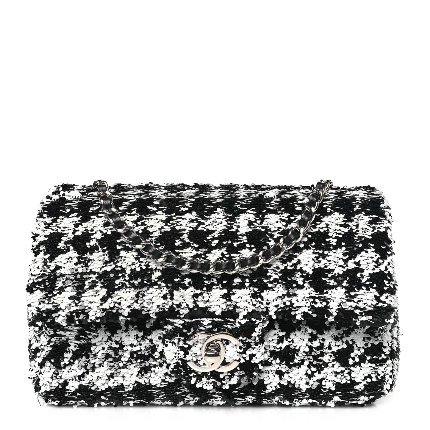Sequin Mini Houndstooth Rectangular Flap Black White