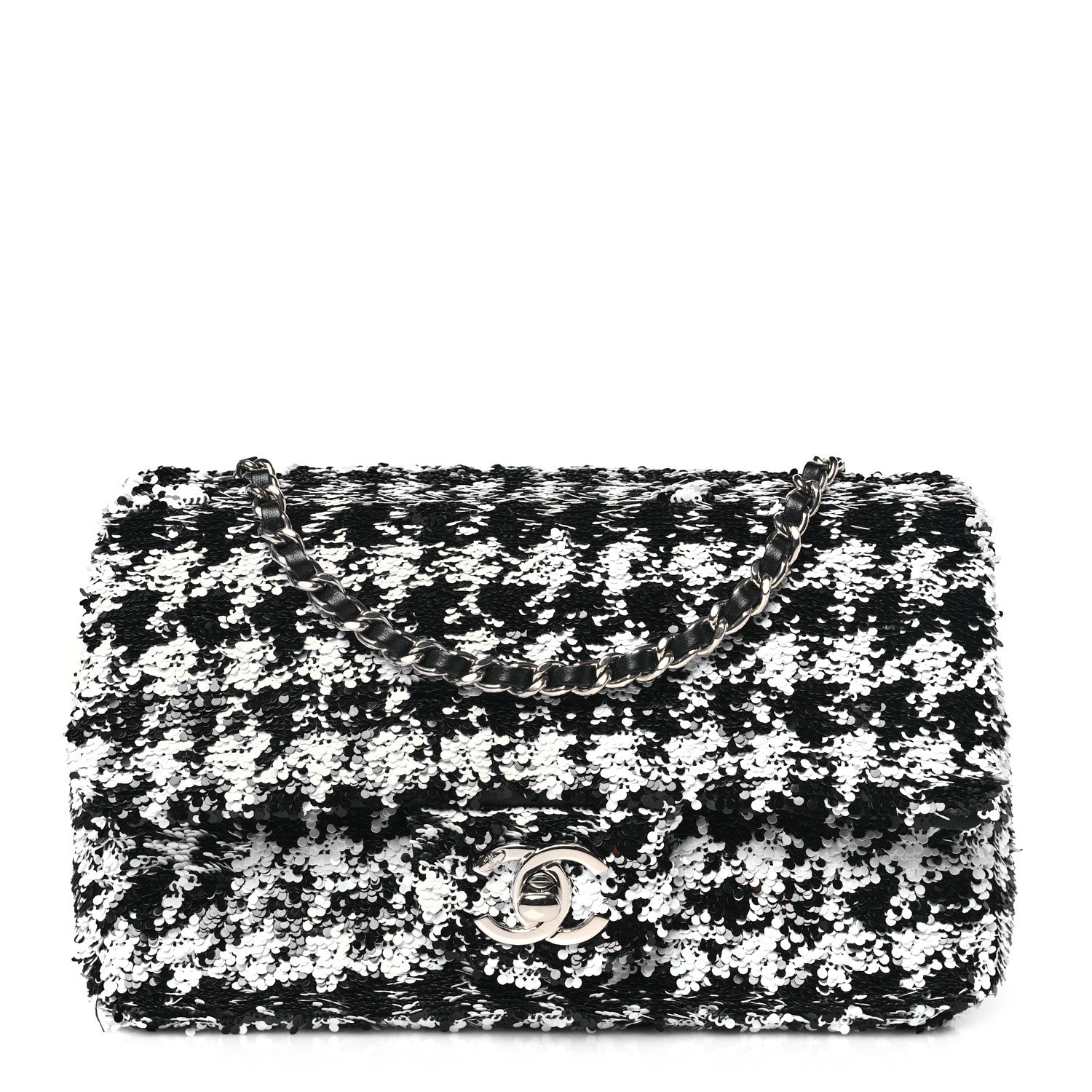 Chanel Sequin Mini Houndstooth Rectangular Flap Black White 1 of 11