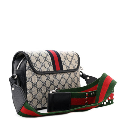 Gucci GG Supreme Monogram Textured Dollar Calfskin Web Studded Mini Ophidia Flap Shoulder Bag Beige Blue 3 of 11