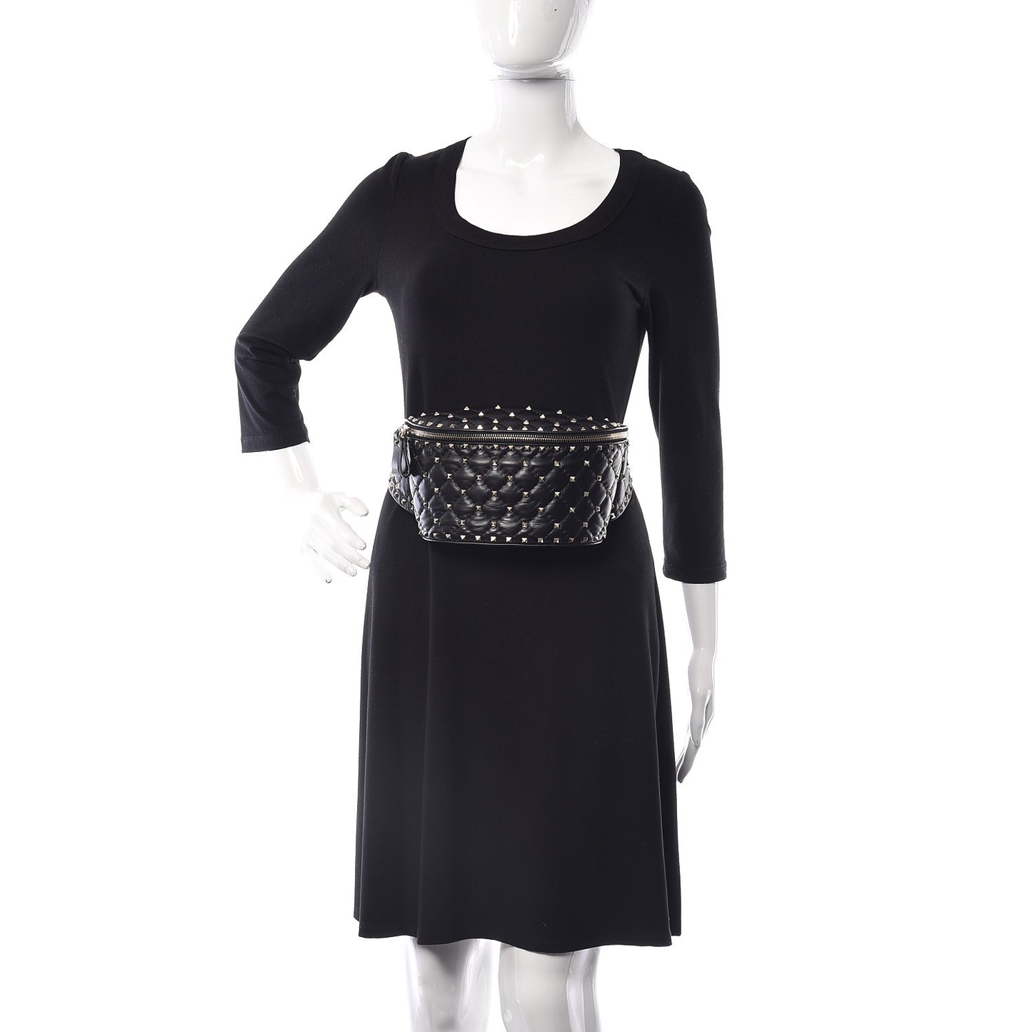 Lambskin Rockstud Spike Belt Bag 75 Black
