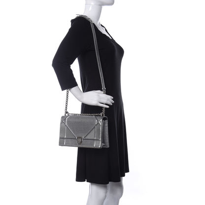 Christian Dior Metallic Patent Micro-Cannage Medium Diorama Flap Bag Silver 2 of 11